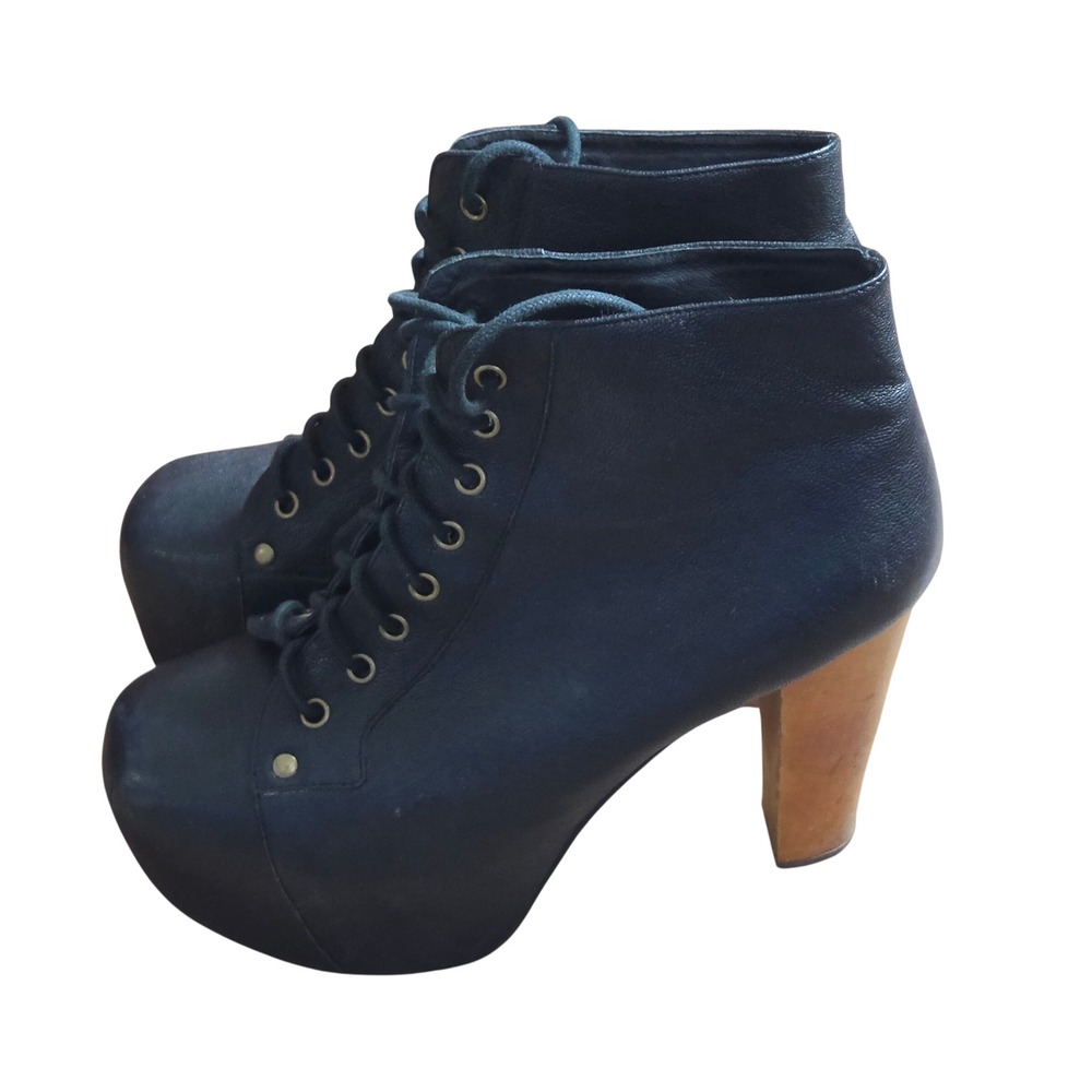 Jeffrey Campbell Lita Leather Platform Boots 9.5M Lace Up Ankle Hipster Goth